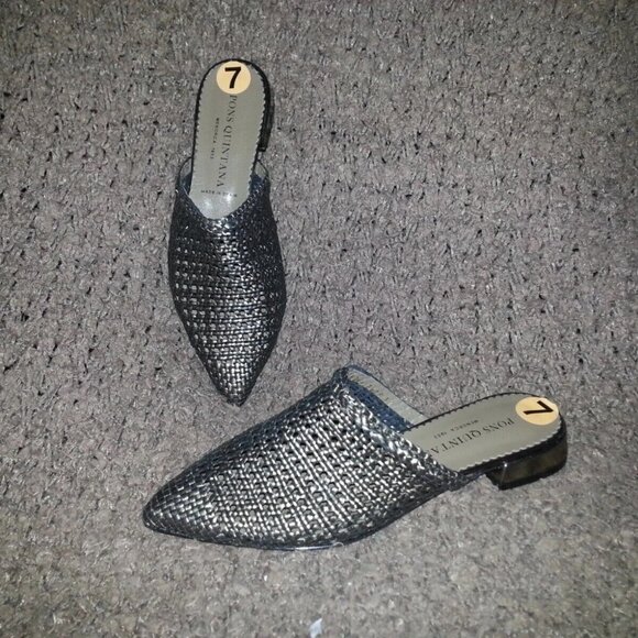 PONS QUINTANA-Pointed Toe Mules-Hand Woven Bronze Metallic Leather-Size 37-NEW - Picture 1 of 8